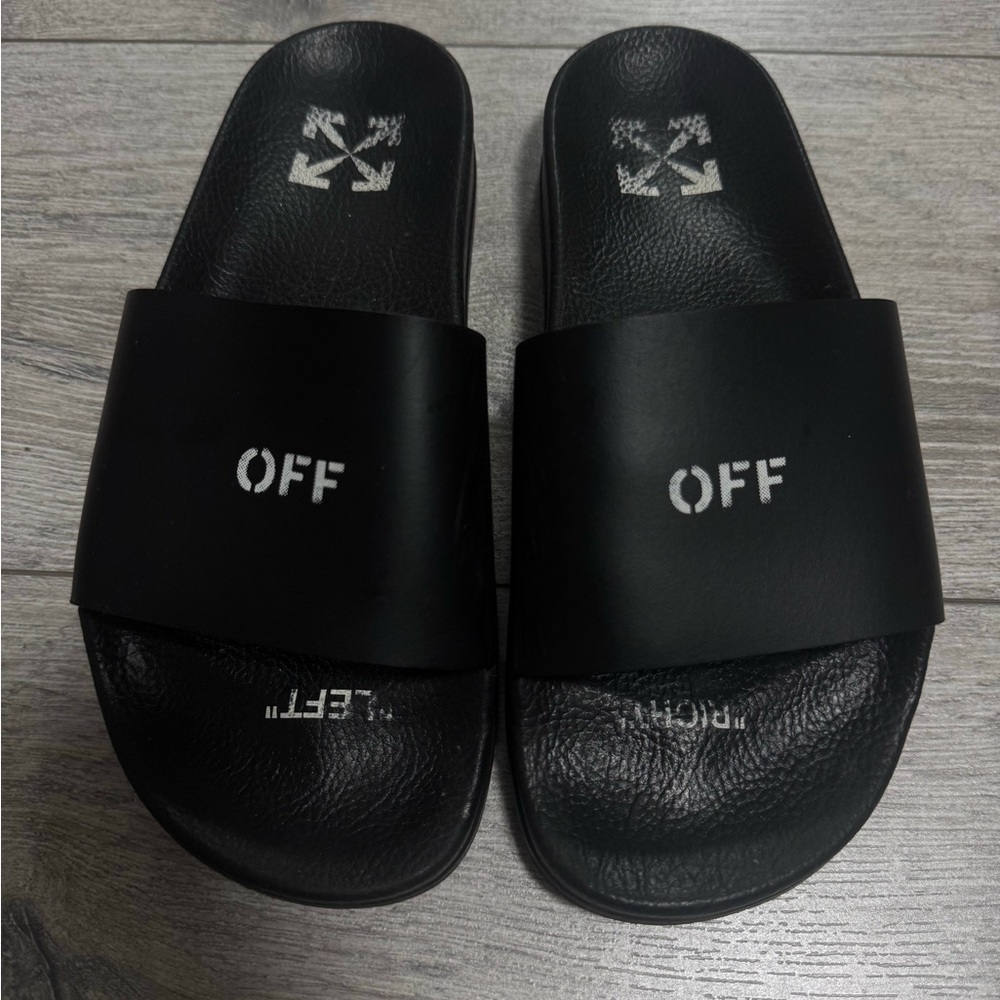 Women’s Size 8 Black Off-White Slides